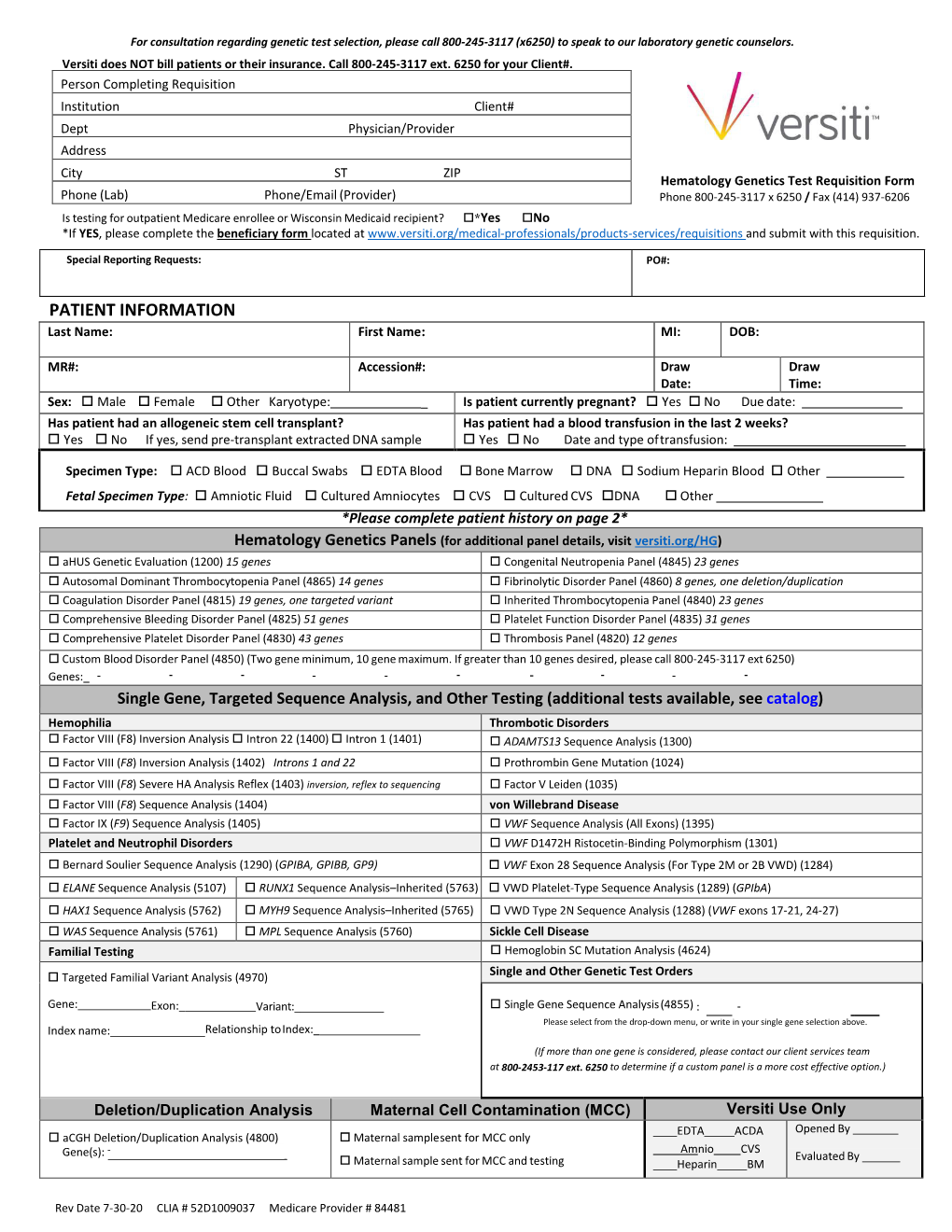 Hematology Genetics Requisition Form