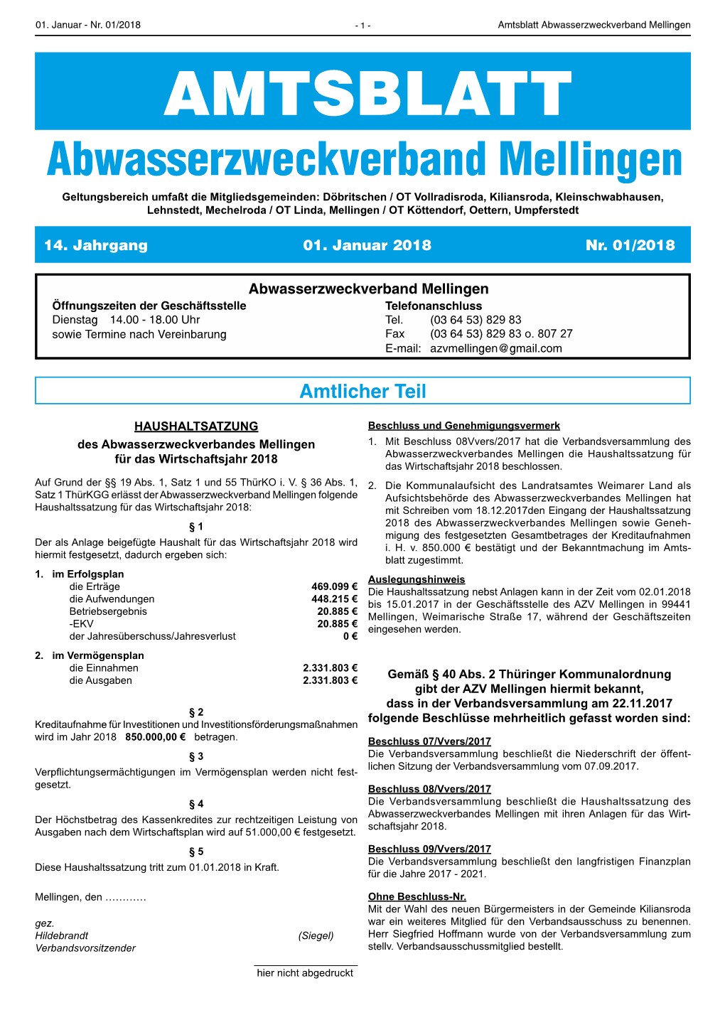 Amtsblatt Nr. 01 2018