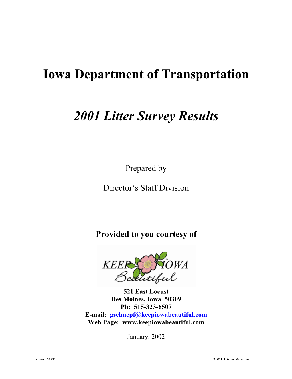 Iowa Department of Transportation 2001 Litter Survey Results