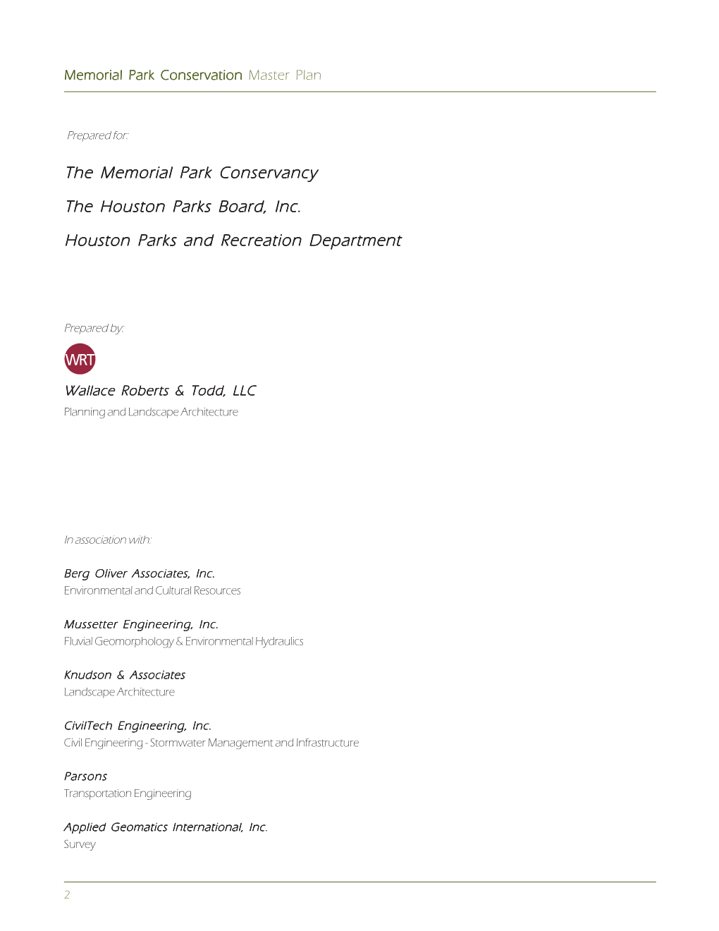 Memorial Park Master Plan