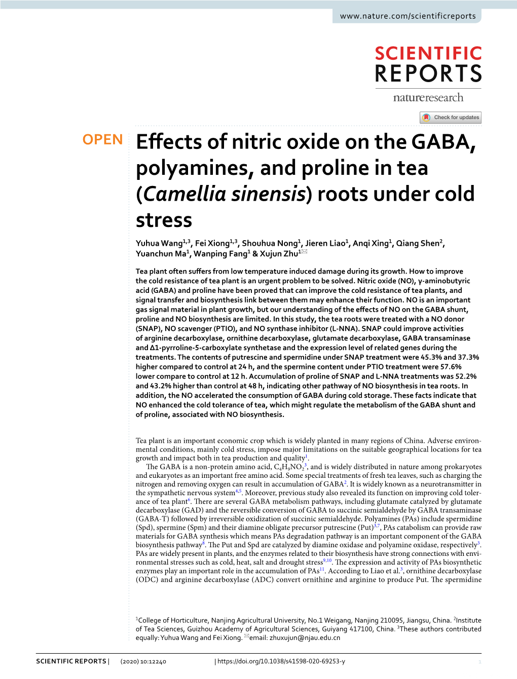 Effects of Nitric Oxide on the GABA, Polyamines, and Proline In