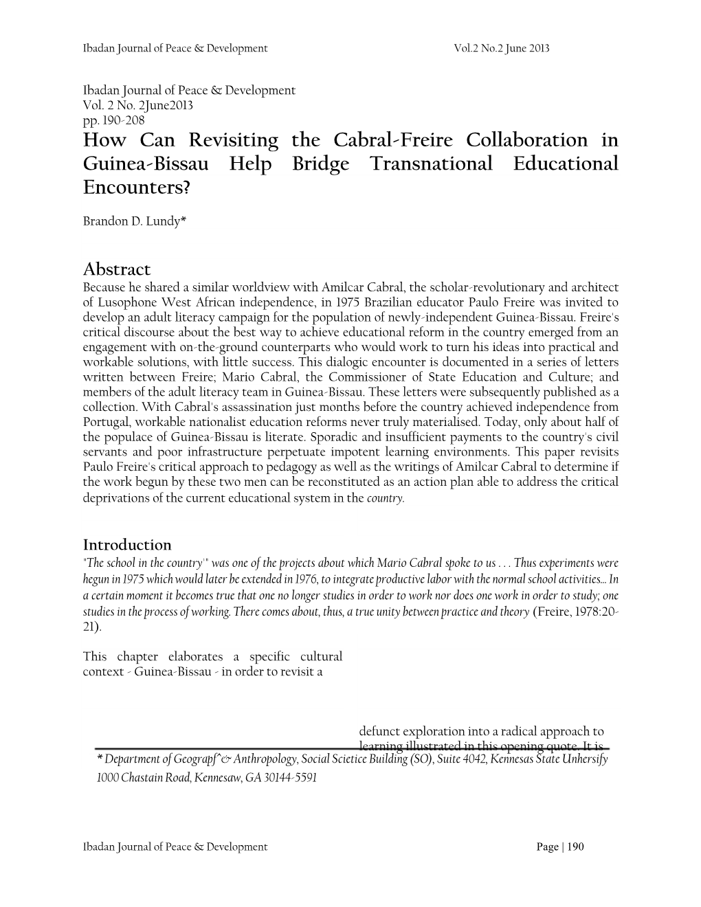 How Can Revisiting the Cabral-Freire Collaboration in Guinea-Bissau Help Bridge Transnational Educational Encounters?