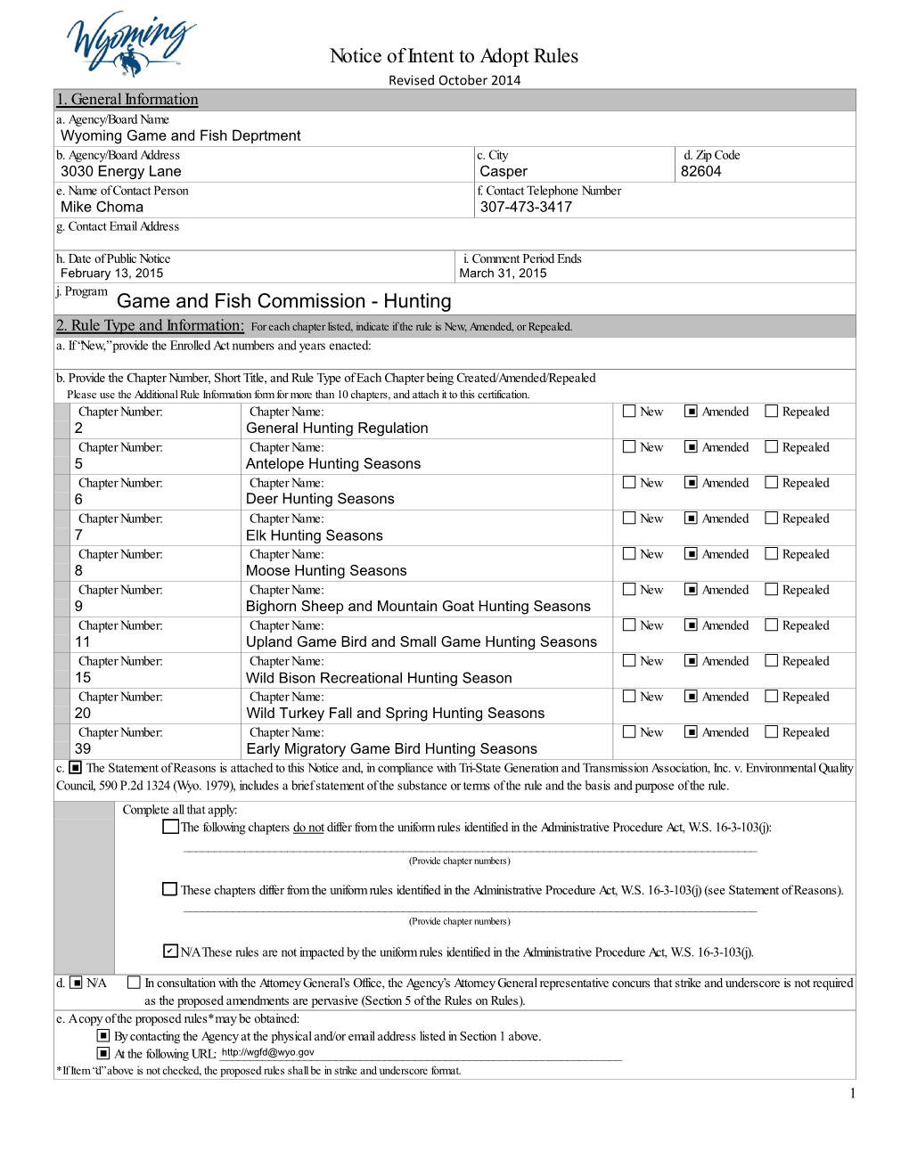 Notice of Intent to Adopt Rules Revised October 2014 1