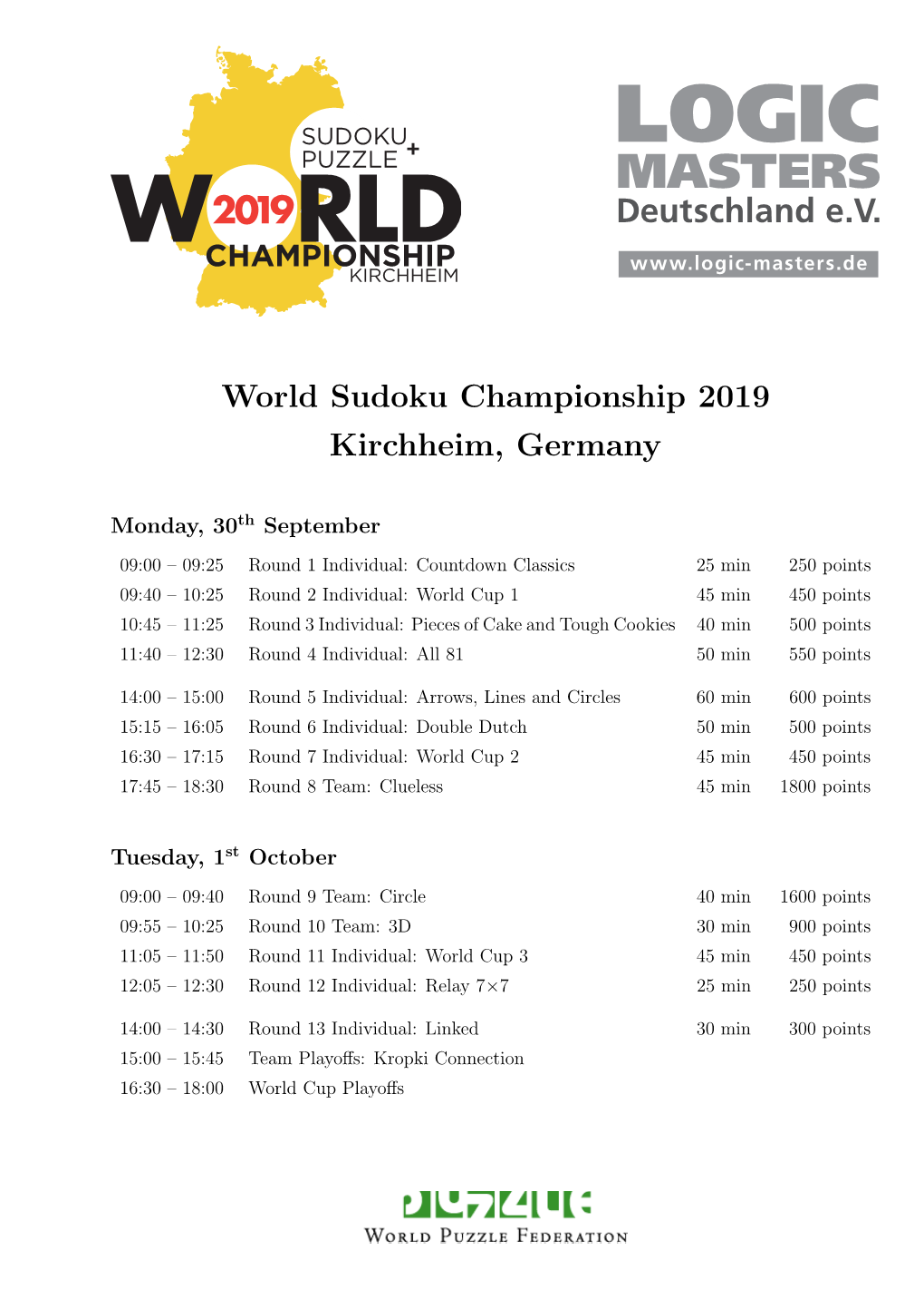 World Sudoku Championship 2019 Kirchheim, Germany