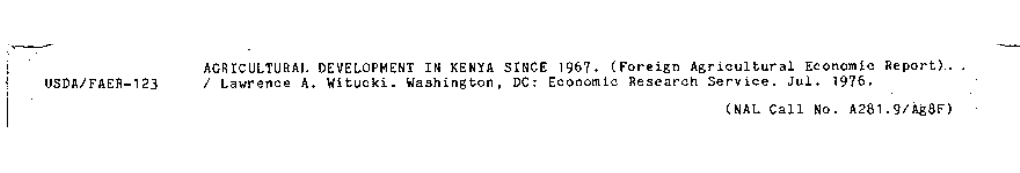 Agricultural Development in Kenya Since 1967