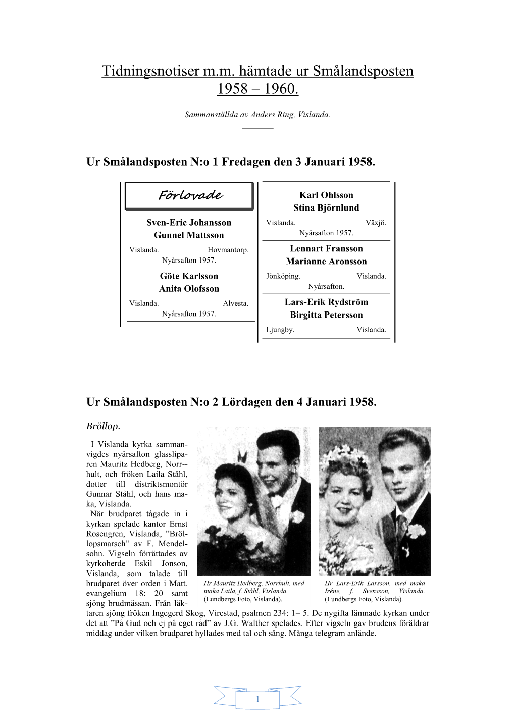 Tidningsnotiser M.M. Ur Smålandsposten 1958–1960