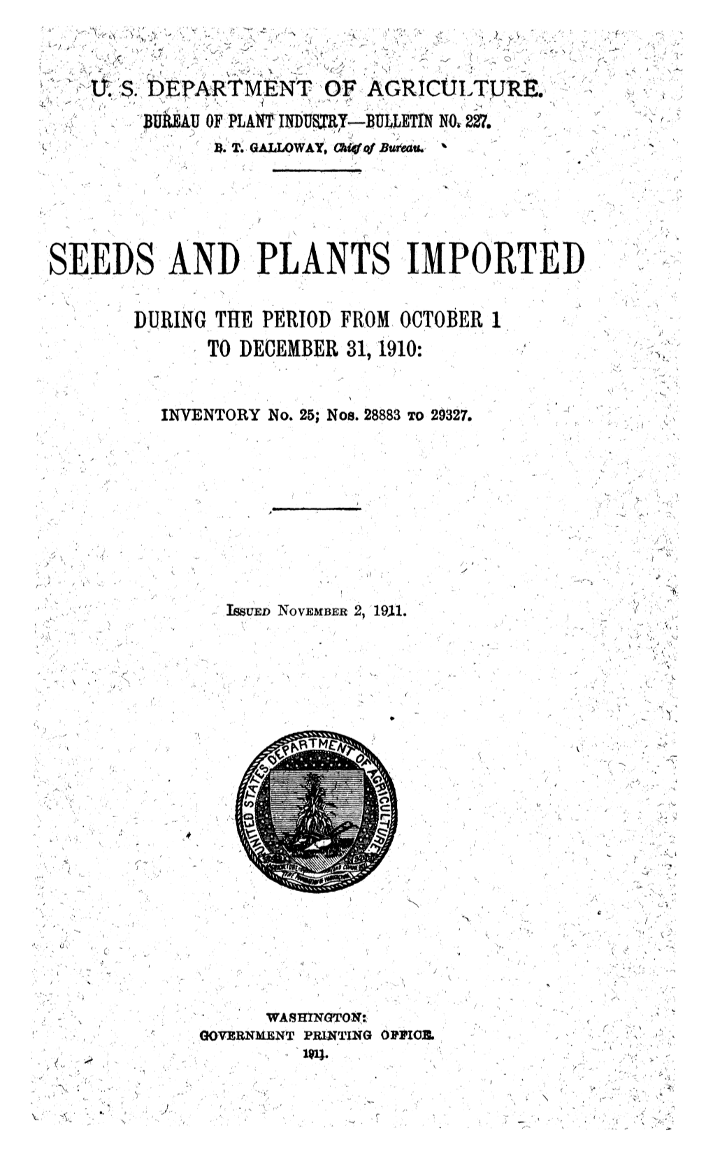 Seeds and Plants Imported During the Period from October 1 to December 31,1910