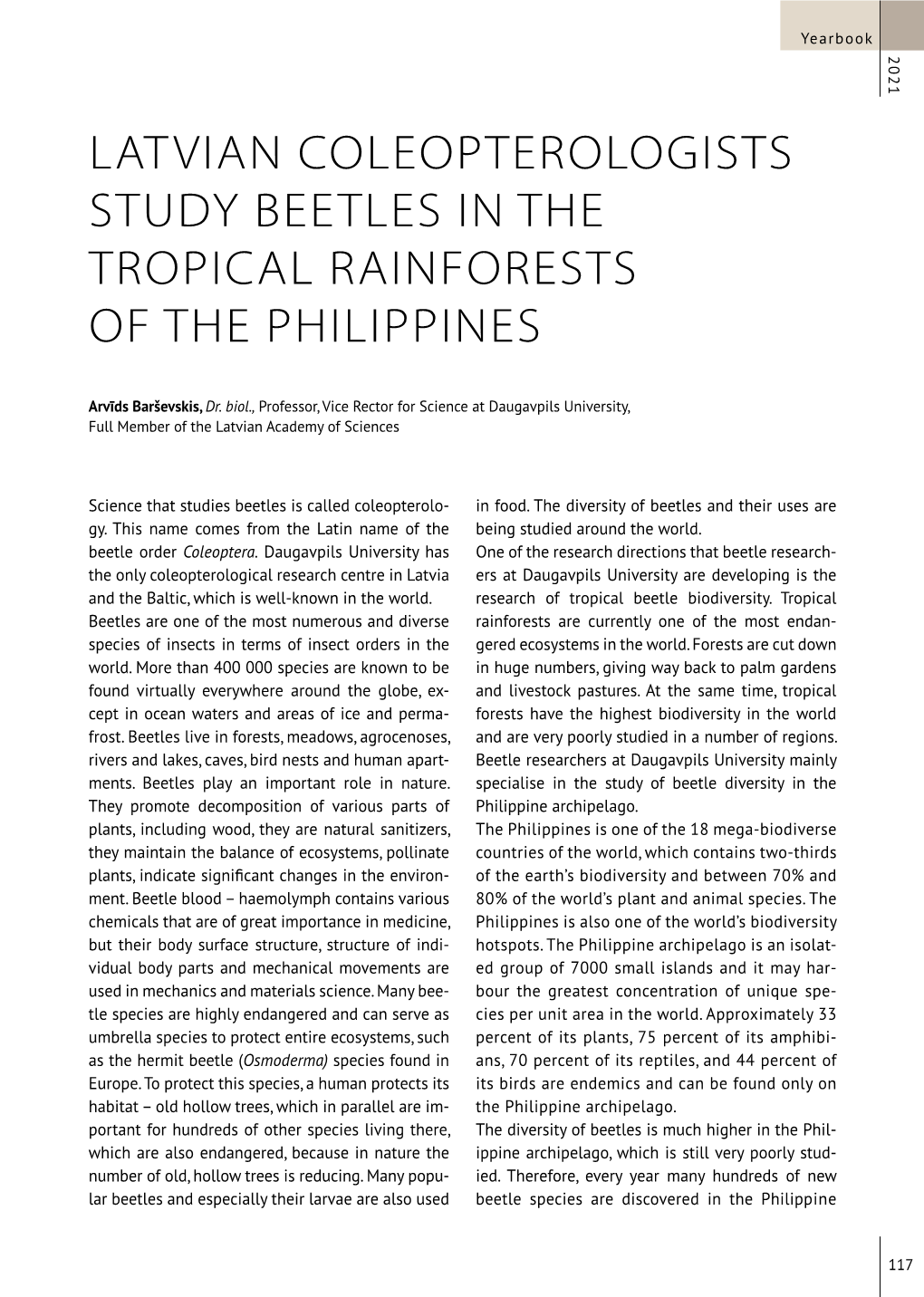 Latvian Coleopterologists Study Beetles in the Tropical Rainforests of the Philippines