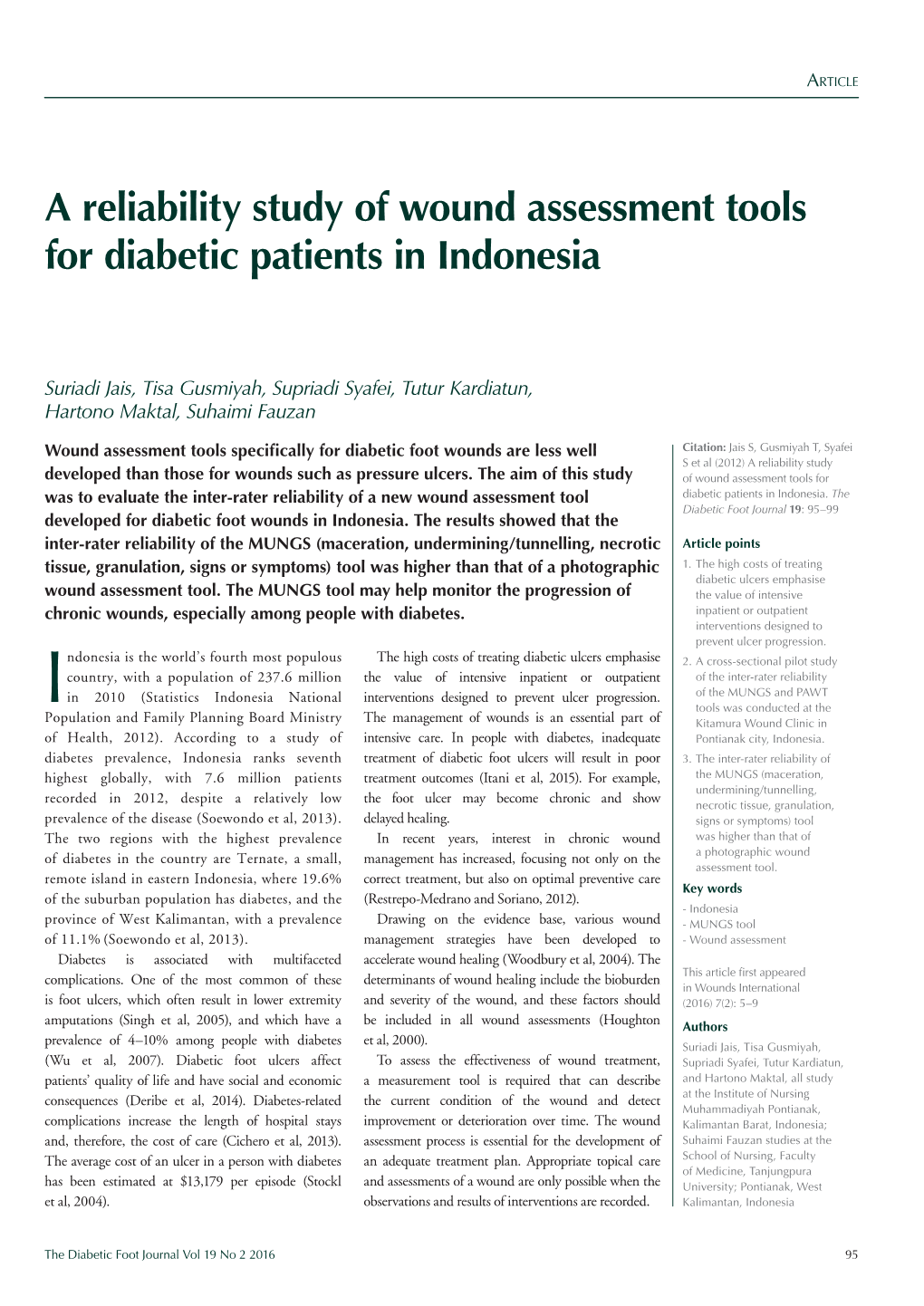 A Reliability Study of Wound Assessment Tools for Diabetic Patients in Indonesia