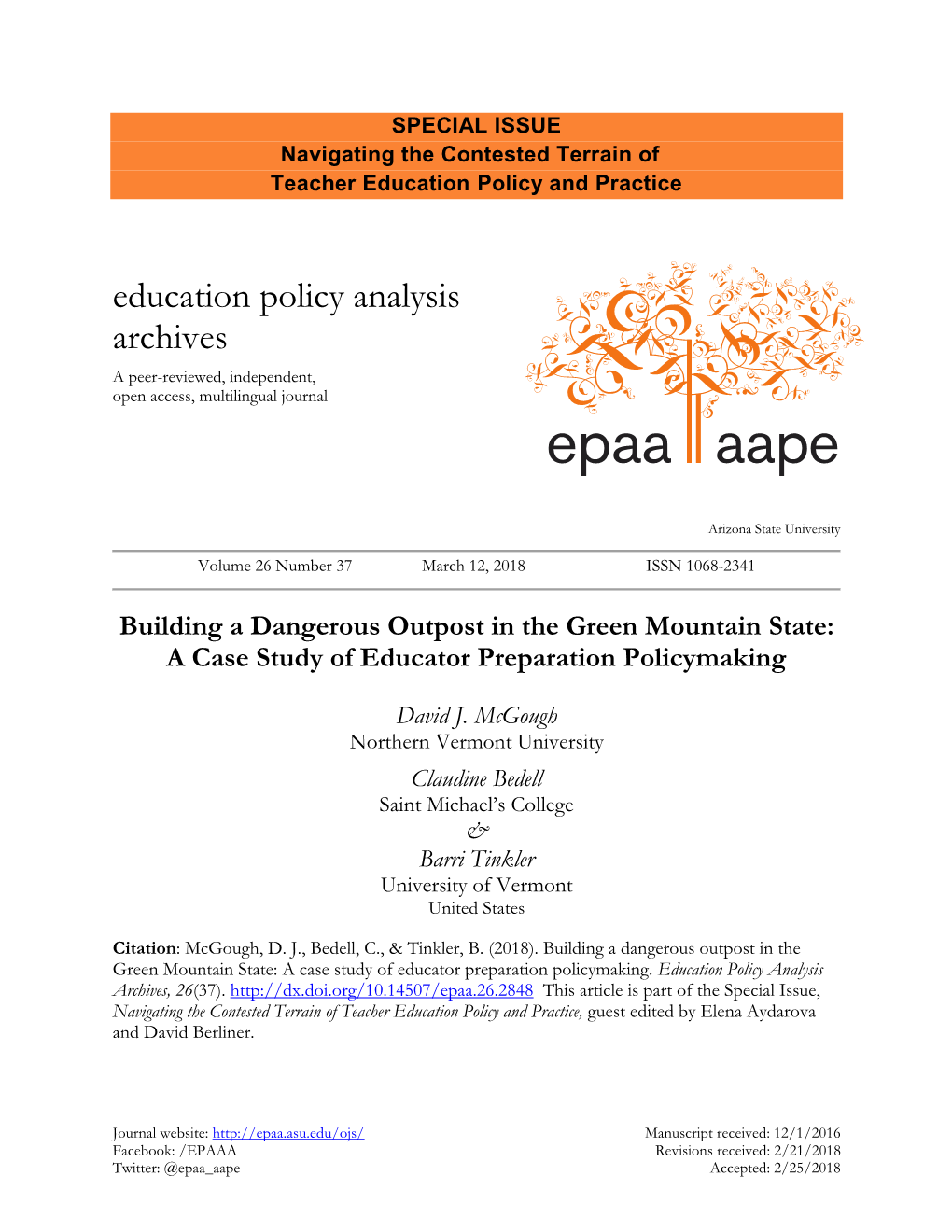 Building a Dangerous Outpost in the Green Mountain State: a Case Study of Educator Preparation Policymaking