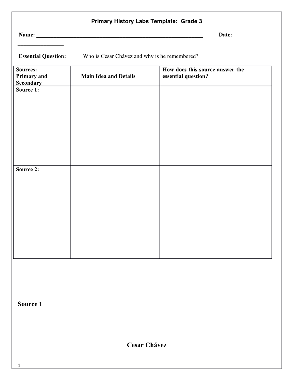 Primary History Labs Template: Grade 3