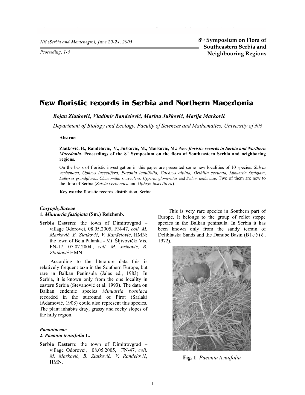 New Floristic Records in Serbia and Northern Macedonia