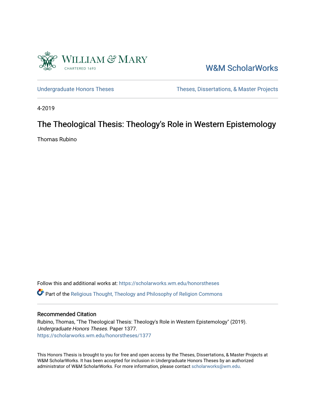 Theology's Role in Western Epistemology