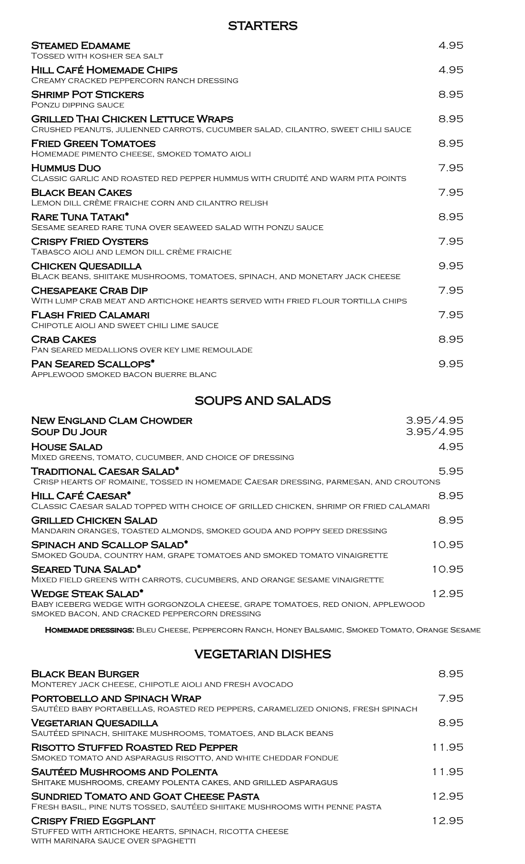 Starters Soups and Salads Vegetarian Dishes