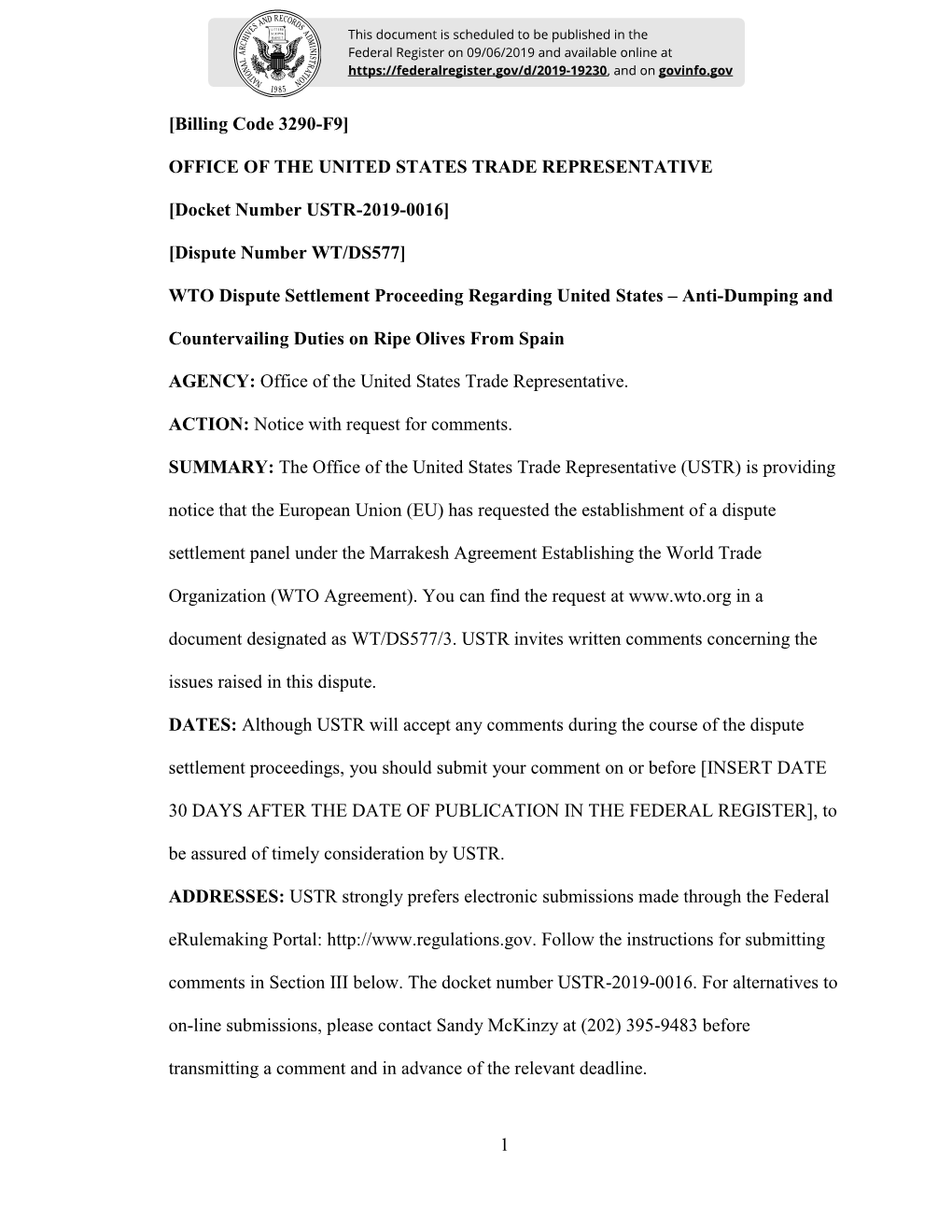 Docket Number USTR-2019-0016]