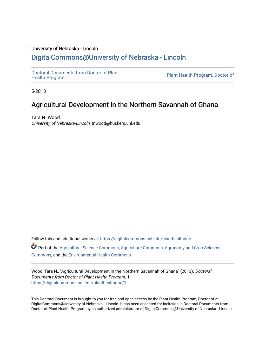 Agricultural Development in the Northern Savannah of Ghana