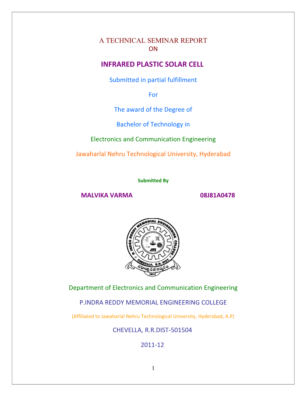 Infrared Plastic Solar Cell