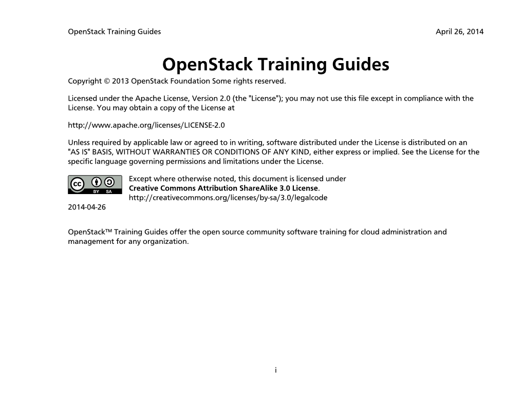 Openstack Training Guides April 26, 2014