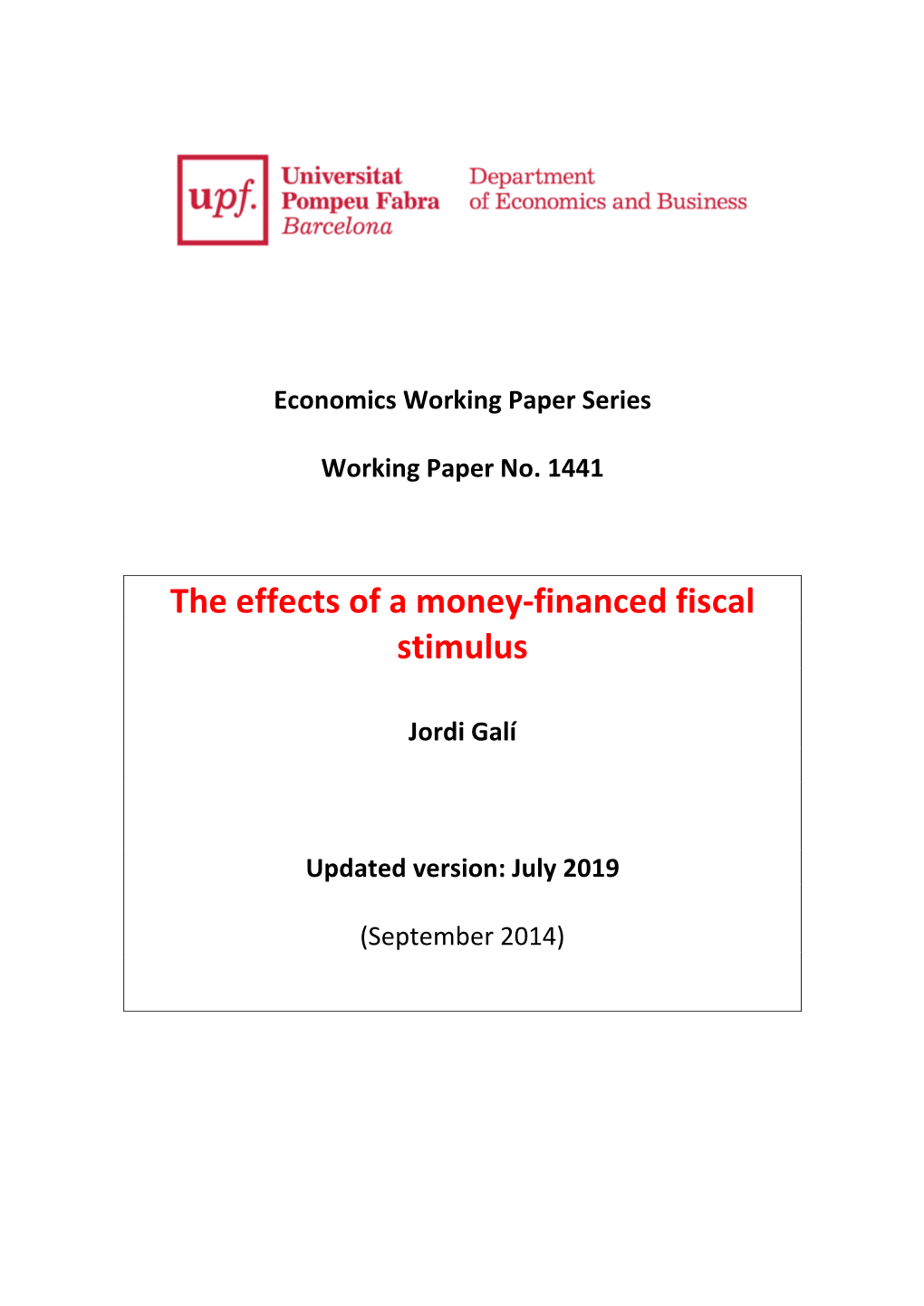 The Effects of a Money-Financed Fiscal Stimulus