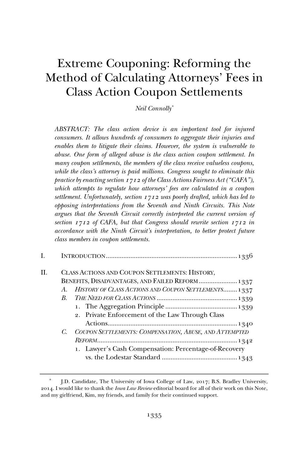 Reforming the Method of Calculating Attorneys' Fees in Class Action