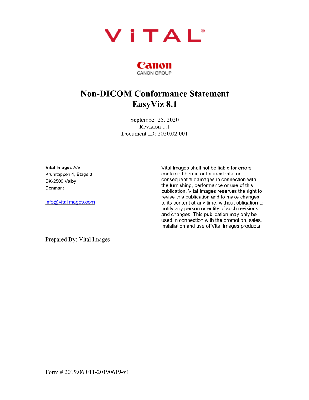 Non-DICOM Conformance Statement Easyviz 8.1