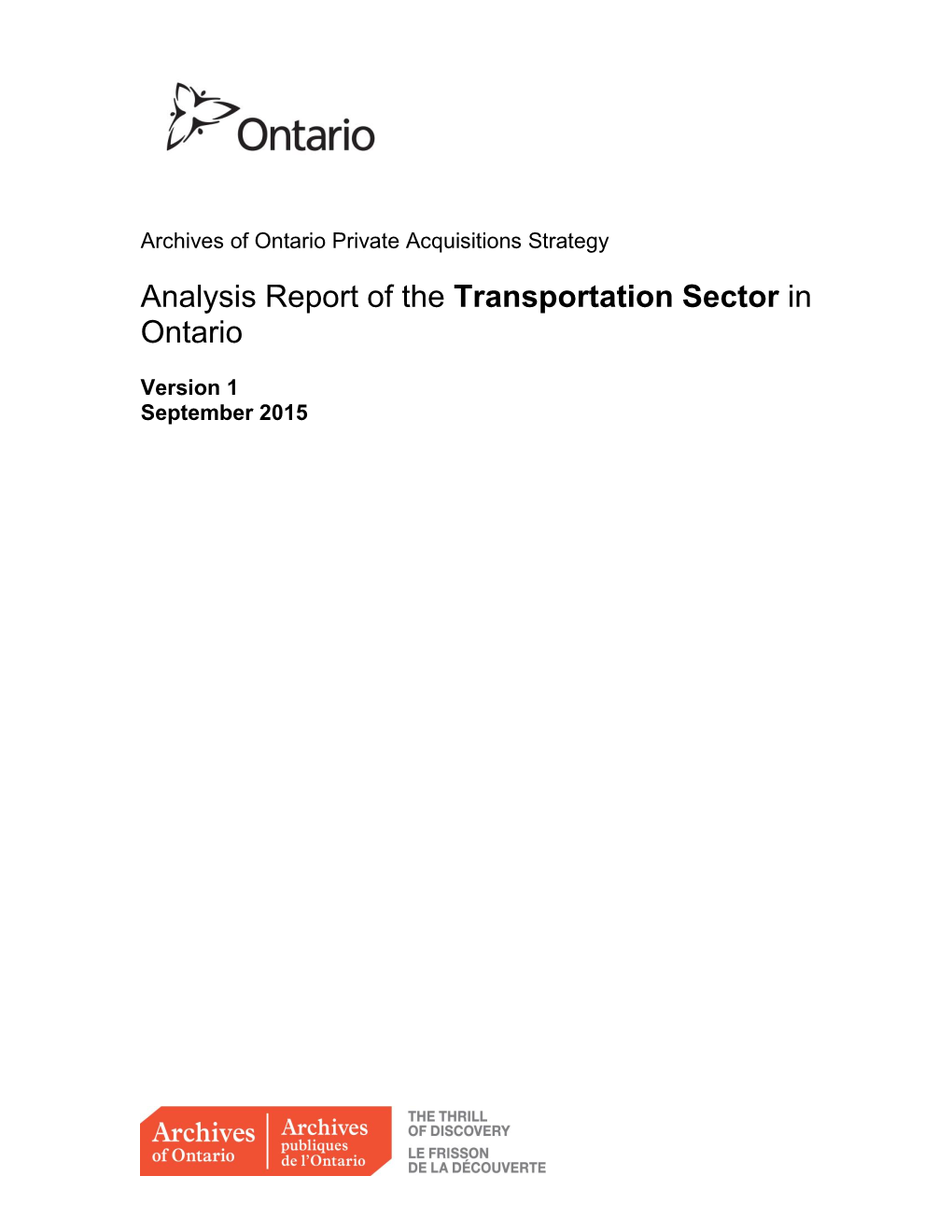 Analysis Report of the Transportation Sector in Ontario