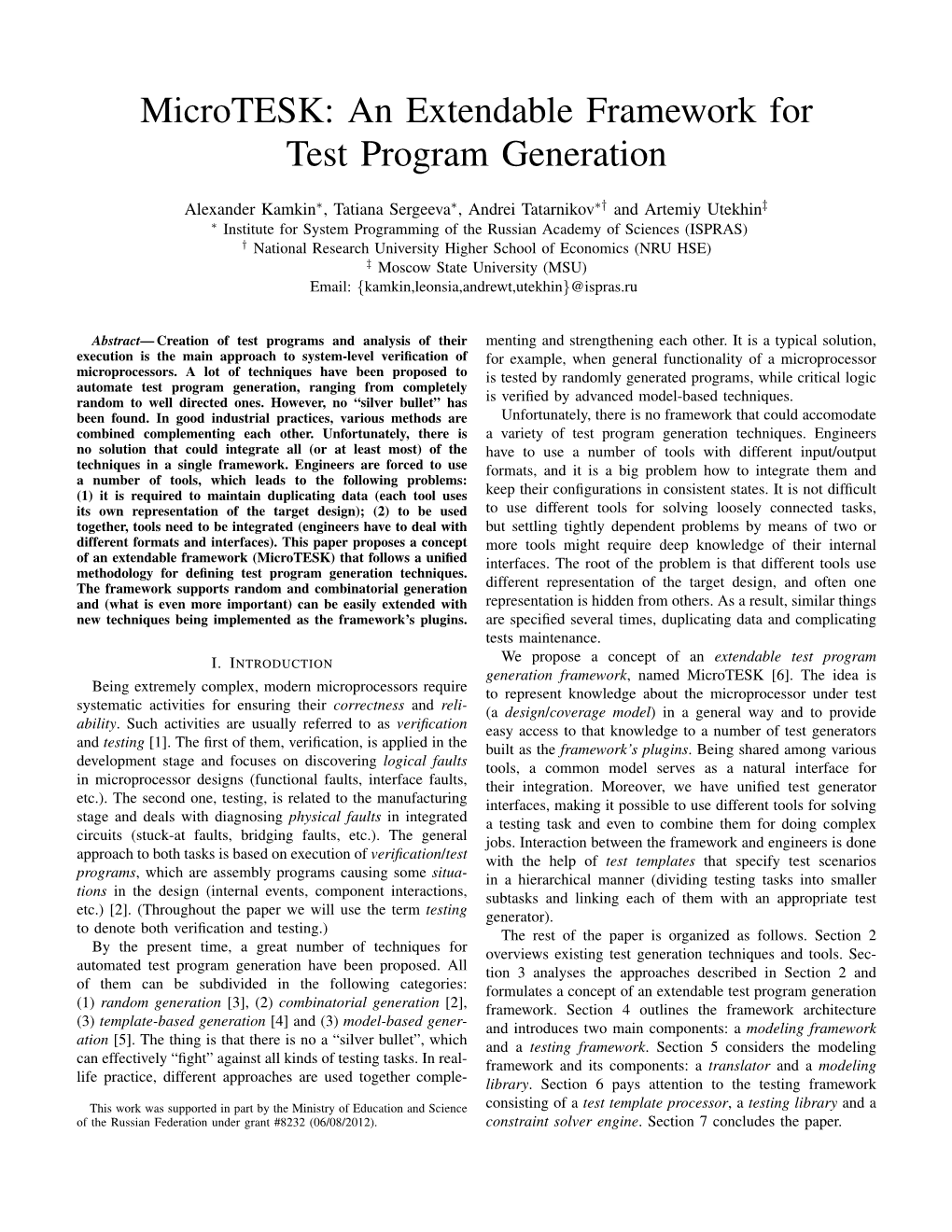 An Extendable Framework for Test Program Generation