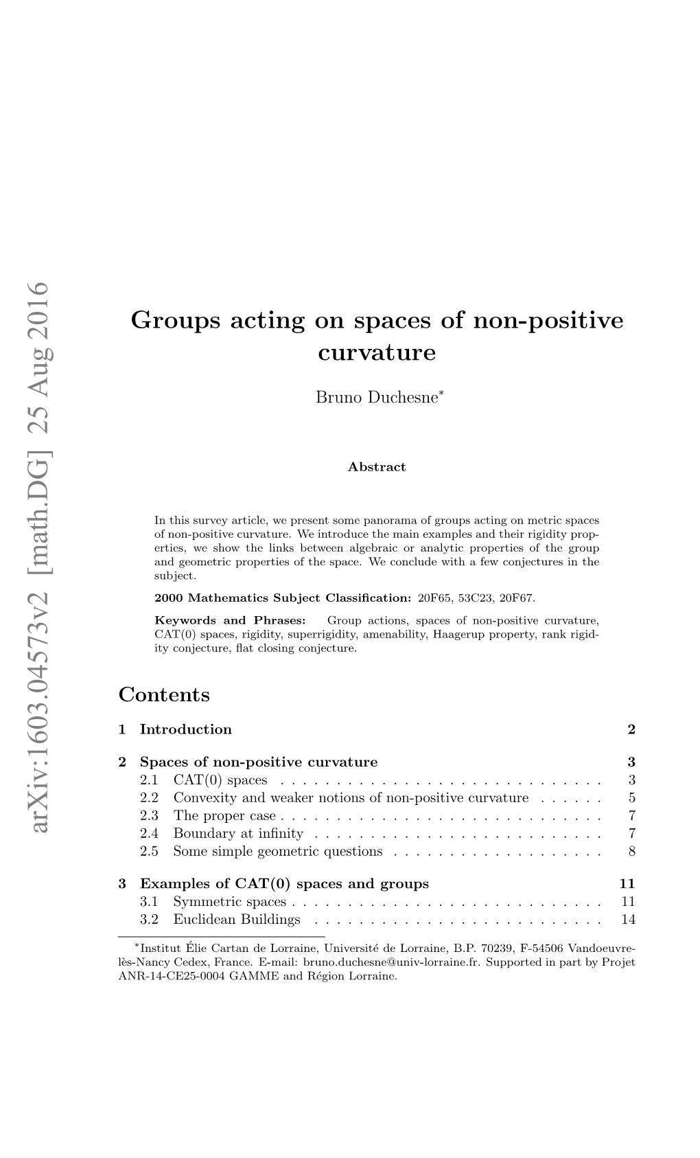Groups Acting on Spaces of Non-Positive Curvature