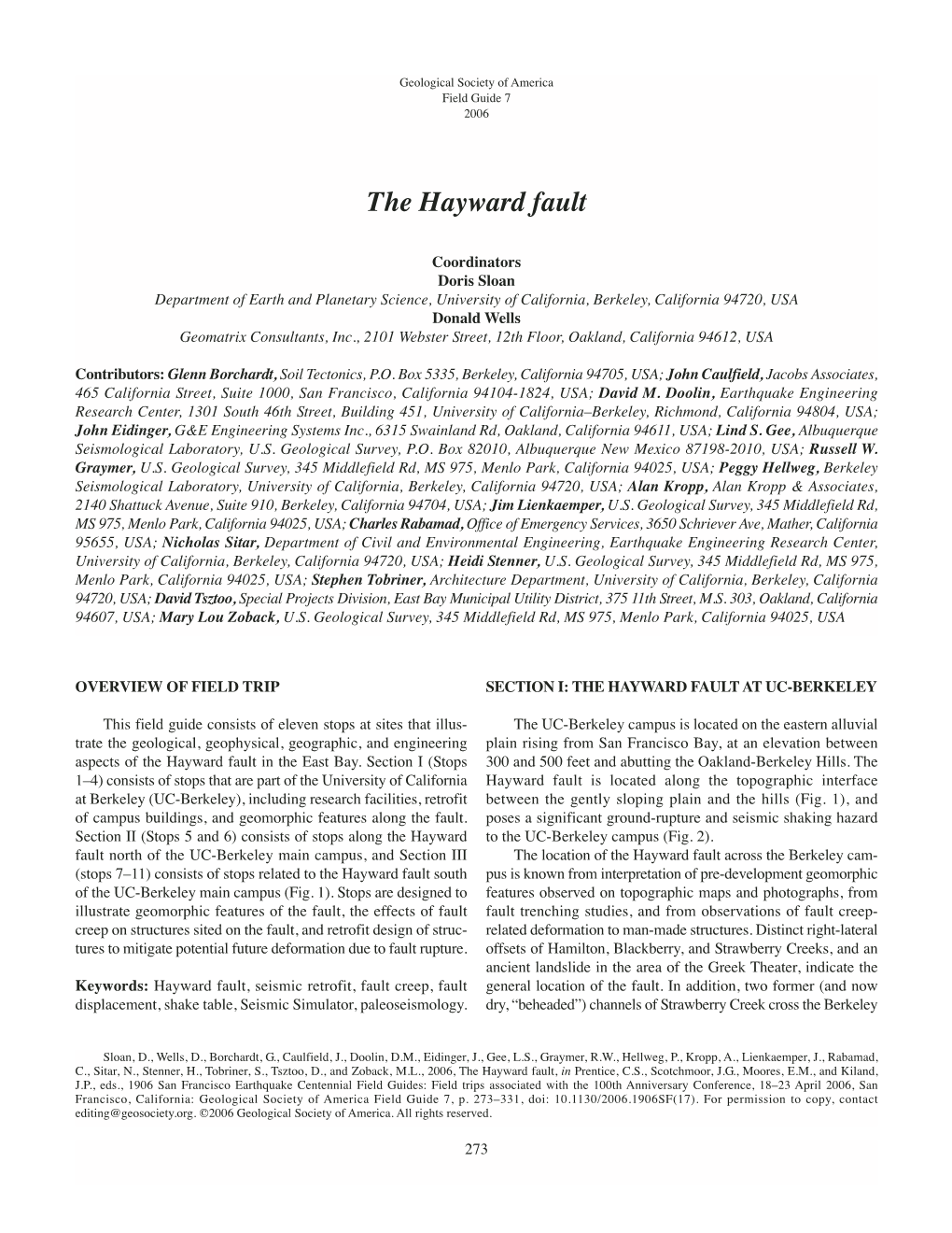 2006 Field Guide to the Hayward Fault