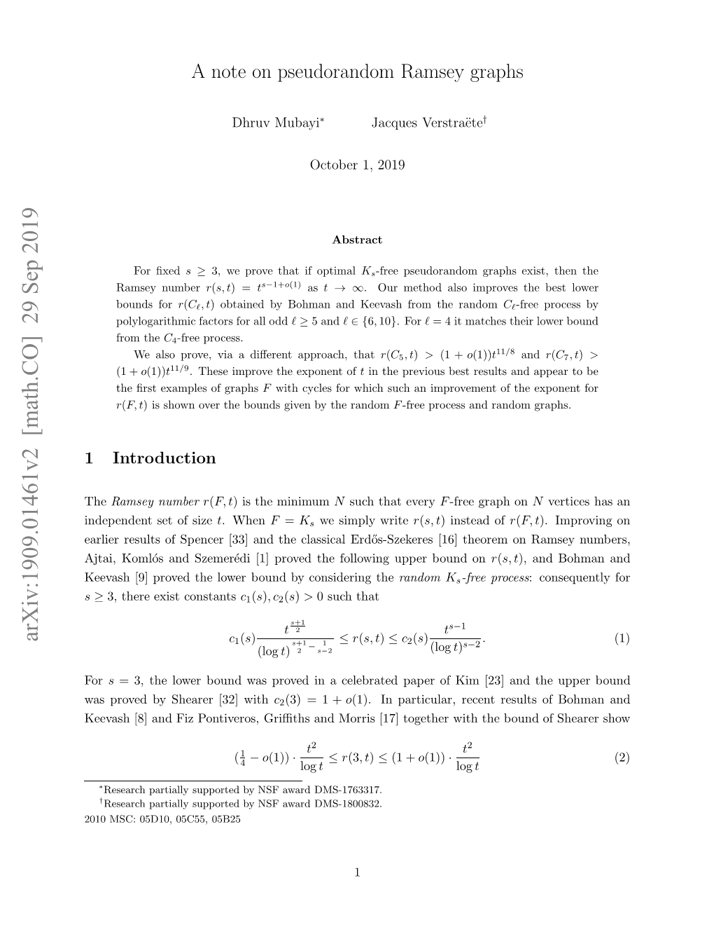 A Note on Pseudorandom Ramsey Graphs