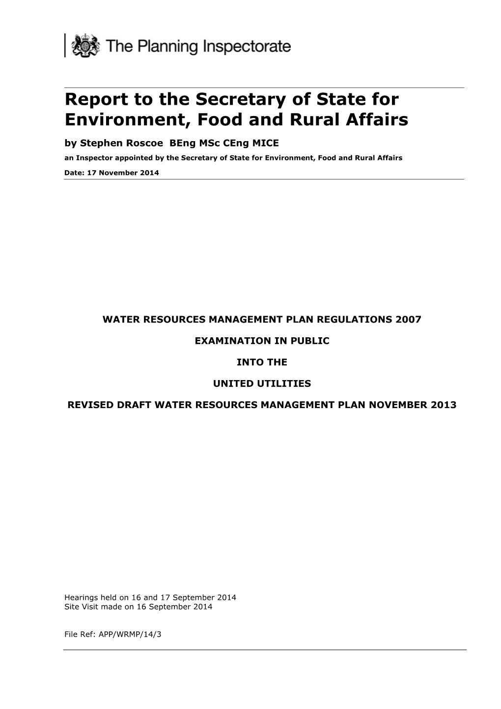 Report to the Secretary of State for Environment, Food and Rural Affairs