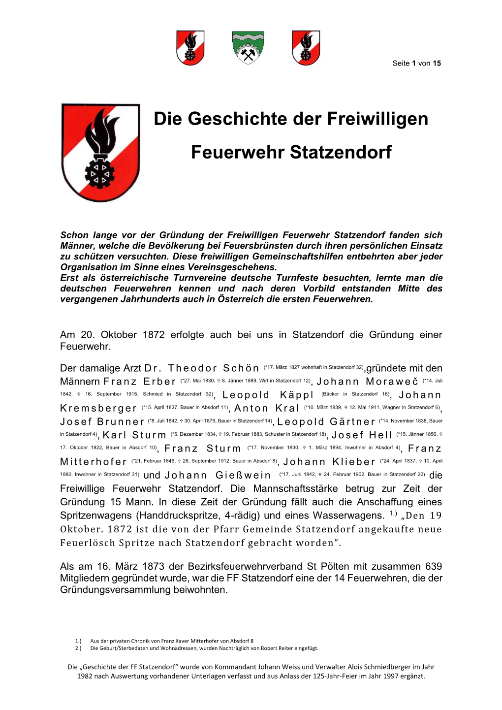 Die Geschichte Der Freiwilligen Feuerwehr Statzendorf