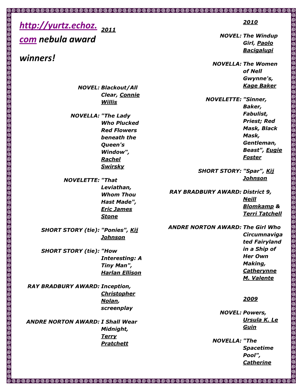 Com Nebula Award Winners! -.:: GEOCITIES.Ws