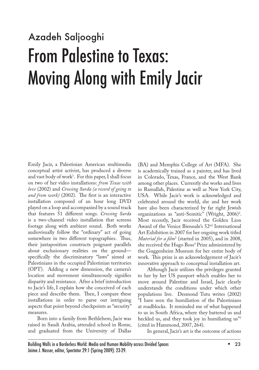 From Palestine to Texas: Moving Along with Emily Jacir