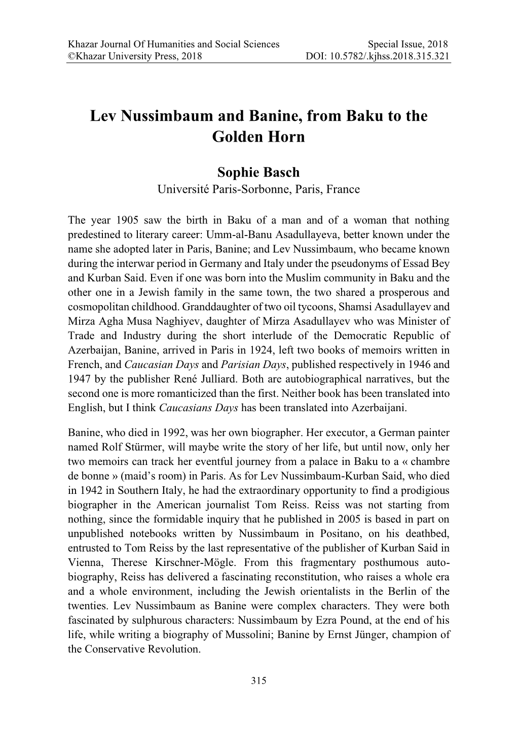 Lev Nussimbaum and Banine, from Baku to the Golden Horn