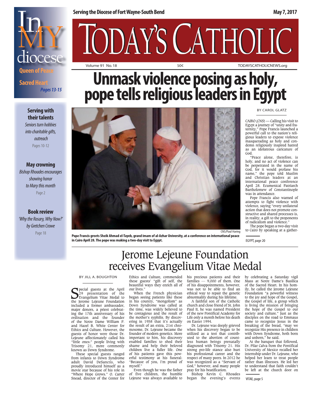 Unmask Violence Posing As Holy, Pope Tells Religious Leaders in Egypt