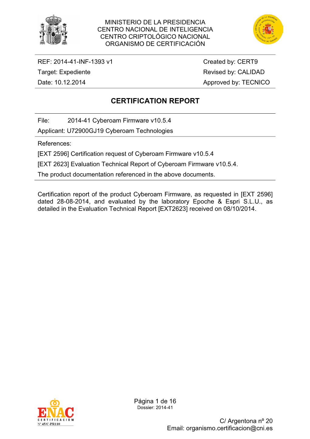 Certification Report