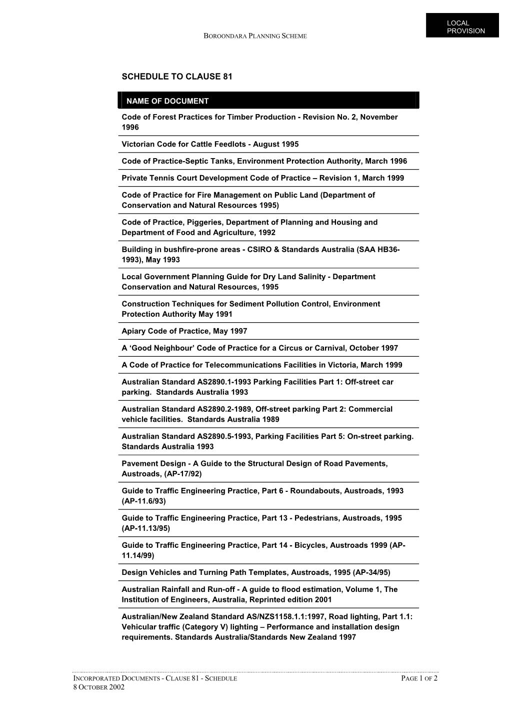 Schedule to Clause 81