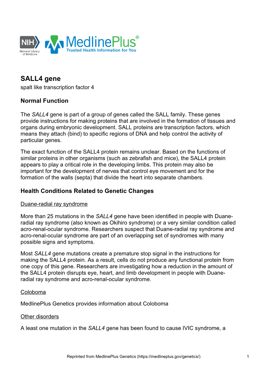 SALL4 Gene Spalt Like Transcription Factor 4