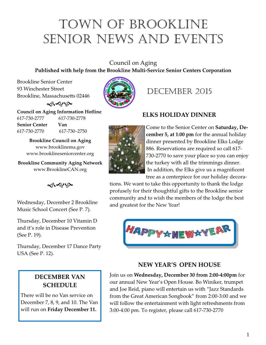 Council on Aging Newsletter December 2015