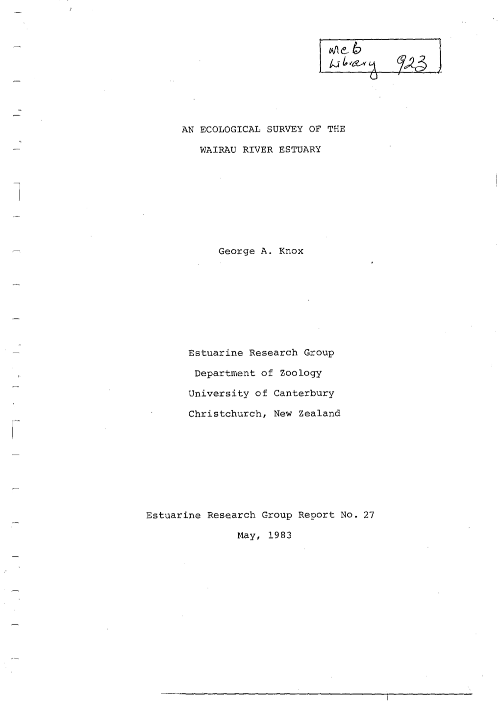 Ecological Survey of the Wairau River Estuary 1983