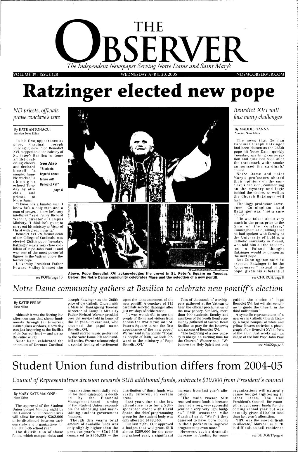 Ratzinger Elected New Pope
