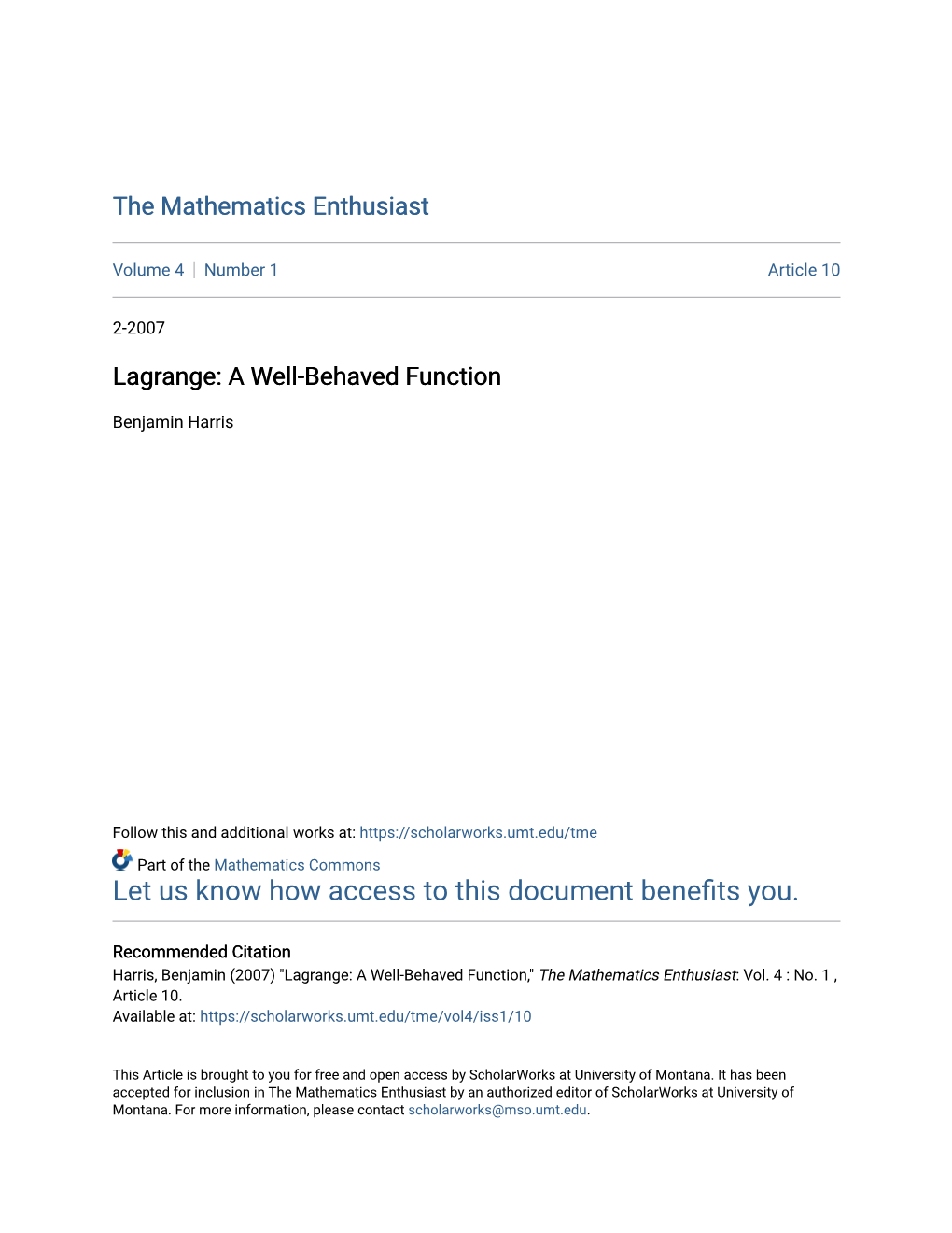 Lagrange: a Well-Behaved Function