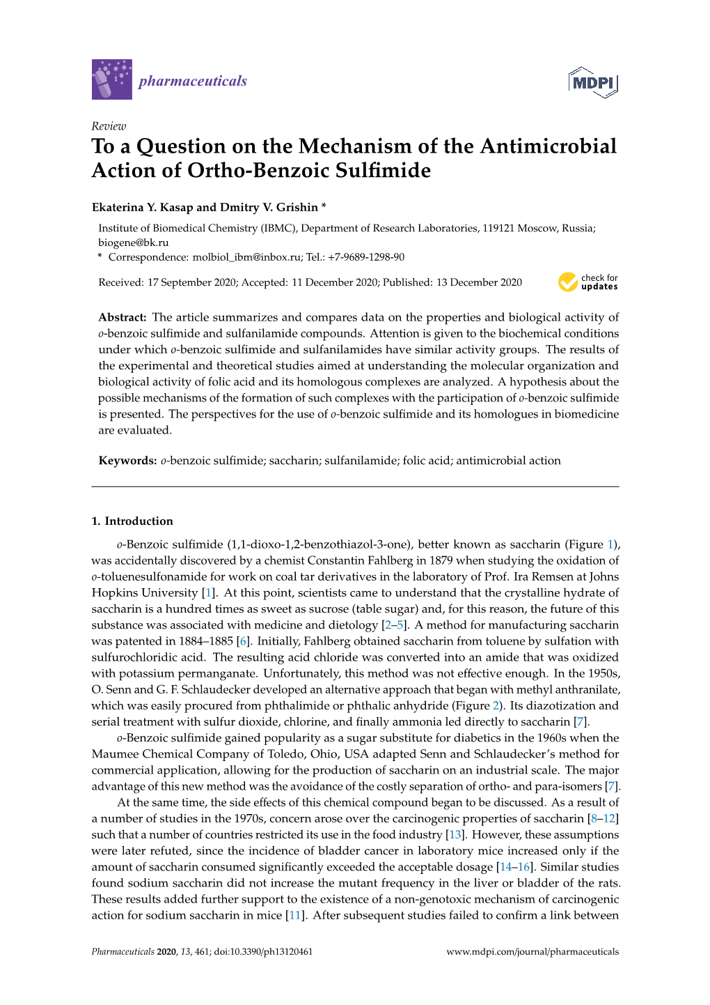 To a Question on the Mechanism of the Antimicrobial Action of Ortho-Benzoic Sulfimide