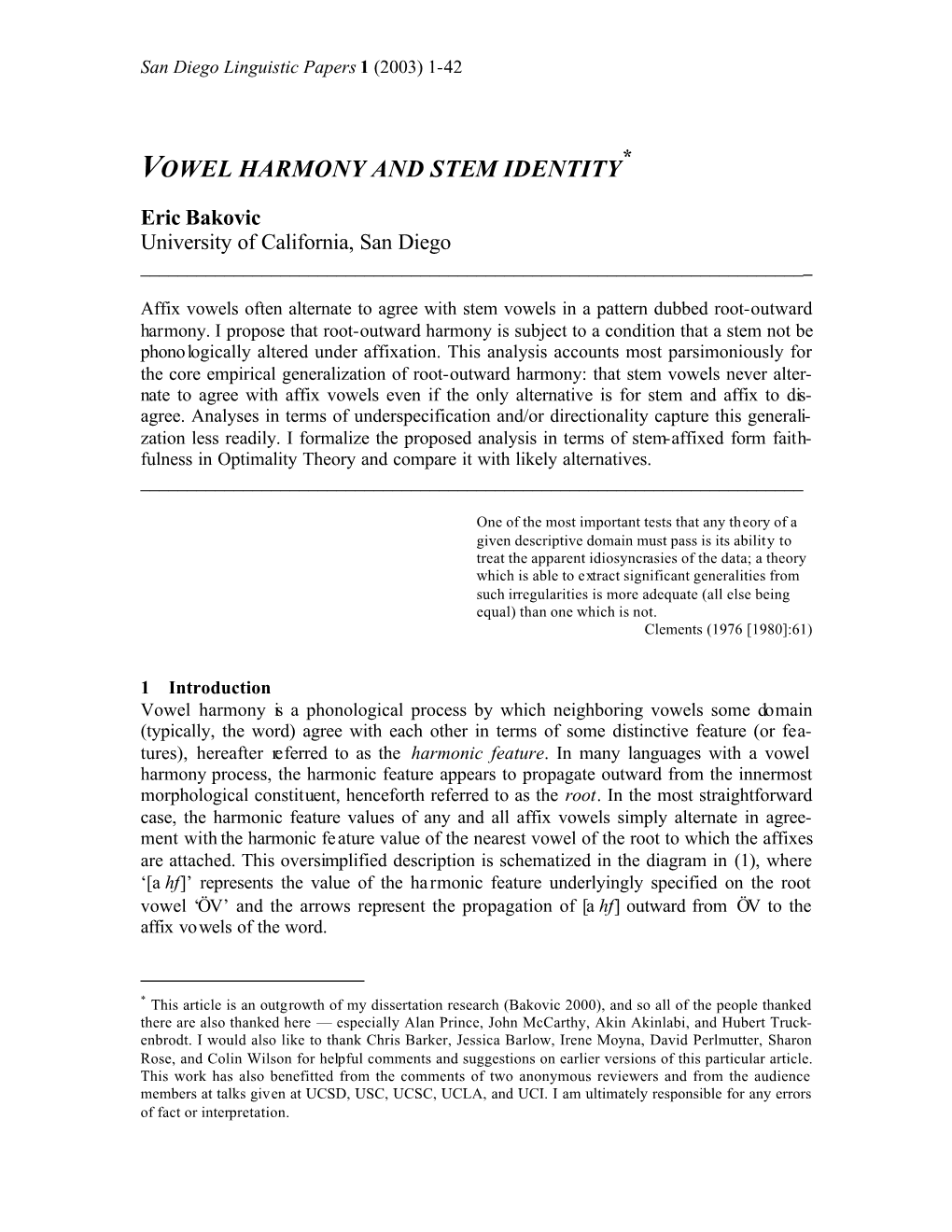 Vowel Harmony and Stem Identity