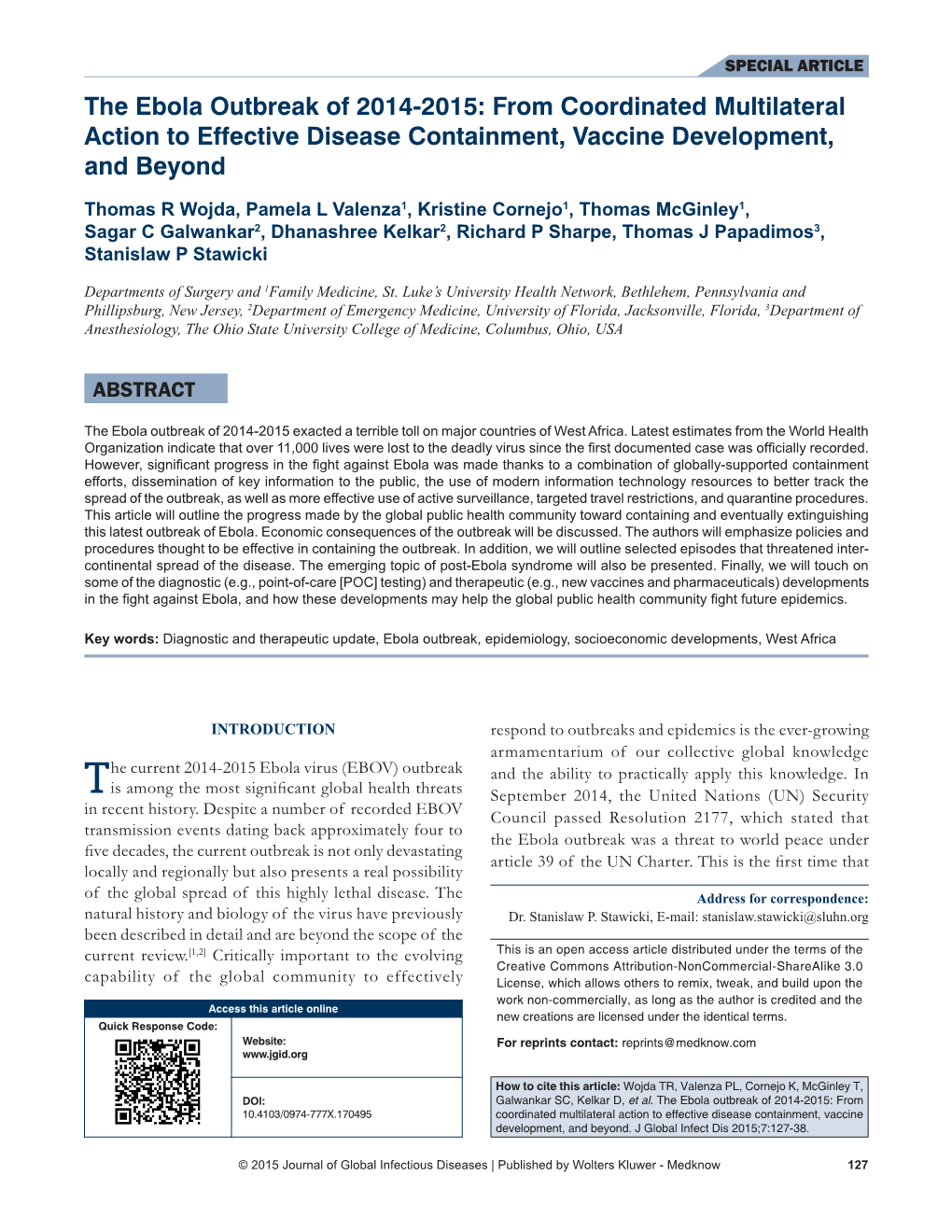 The Ebola Outbreak of 2014-2015: from Coordinated Multilateral Action to Effective Disease Containment, Vaccine Development, and Beyond