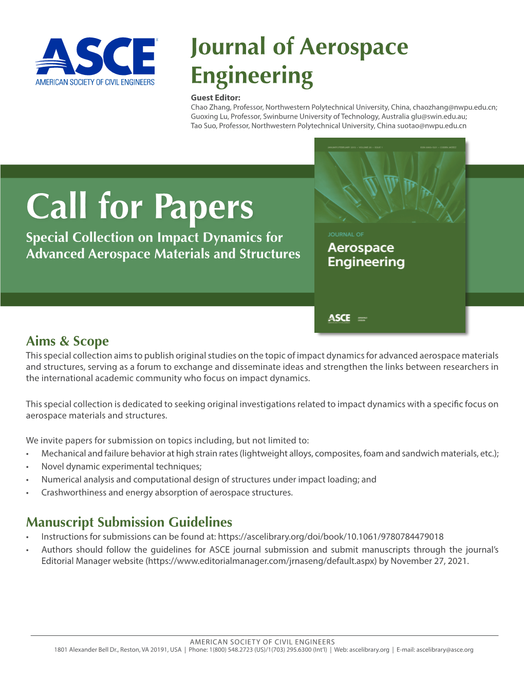 Call for Papers Special Collection on Impact Dynamics for Advanced Aerospace Materials and Structures