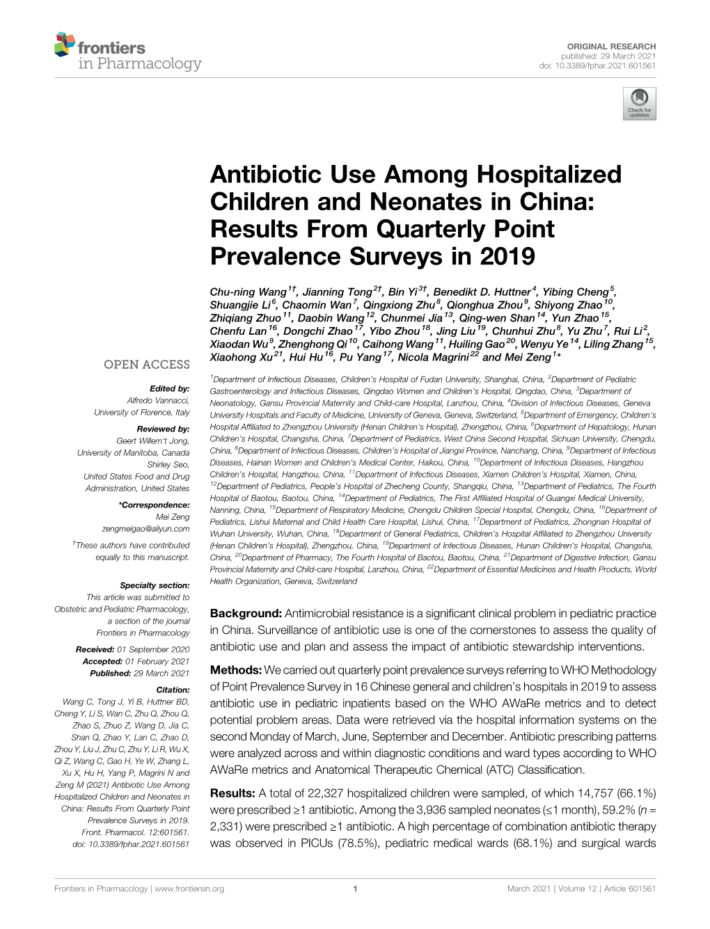 Antibiotic Use Among Hospitalized Children and Neonates in China: Results from Quarterly Point Prevalence Surveys in 2019