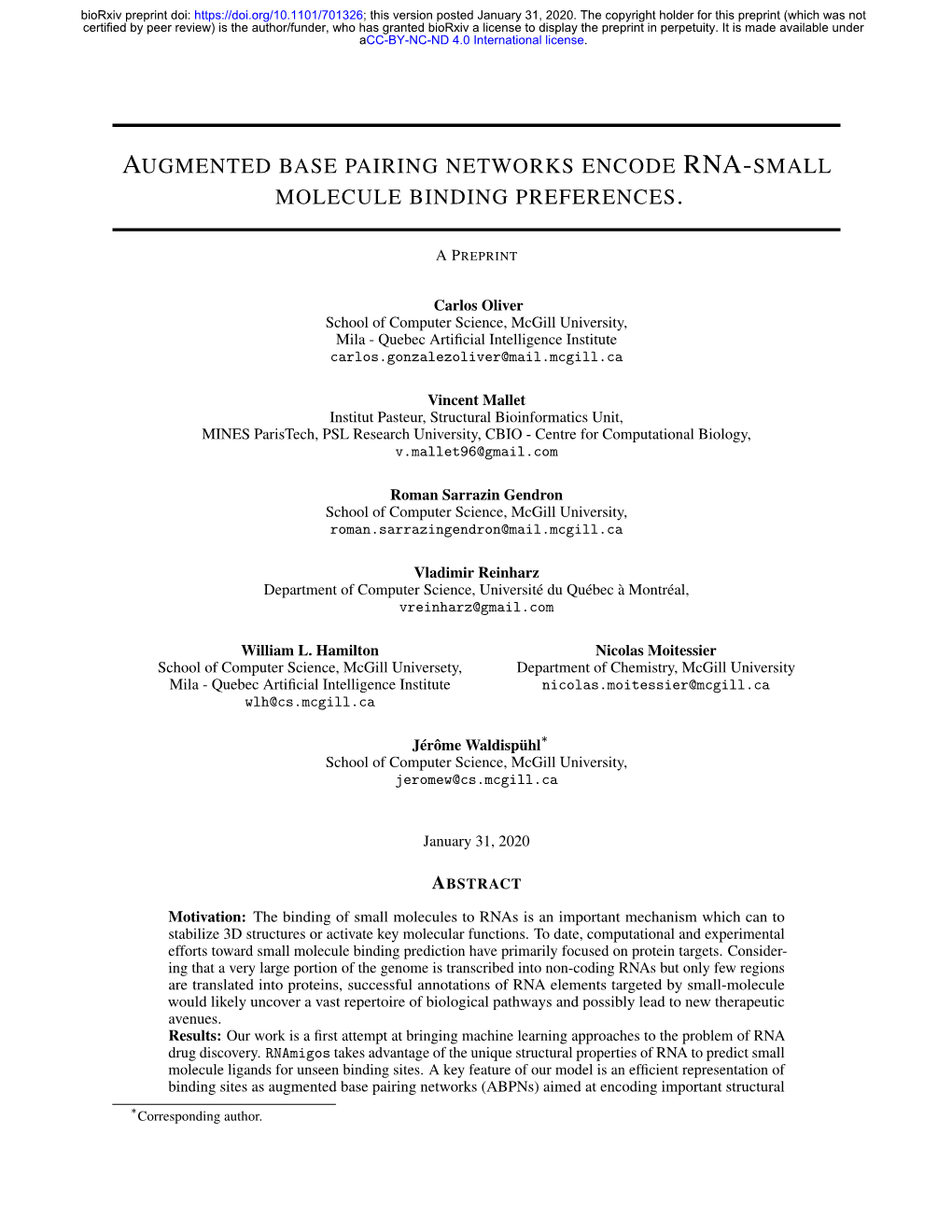 Augmented Base Pairing Networks Encode Rna-Small Molecule Binding Preferences