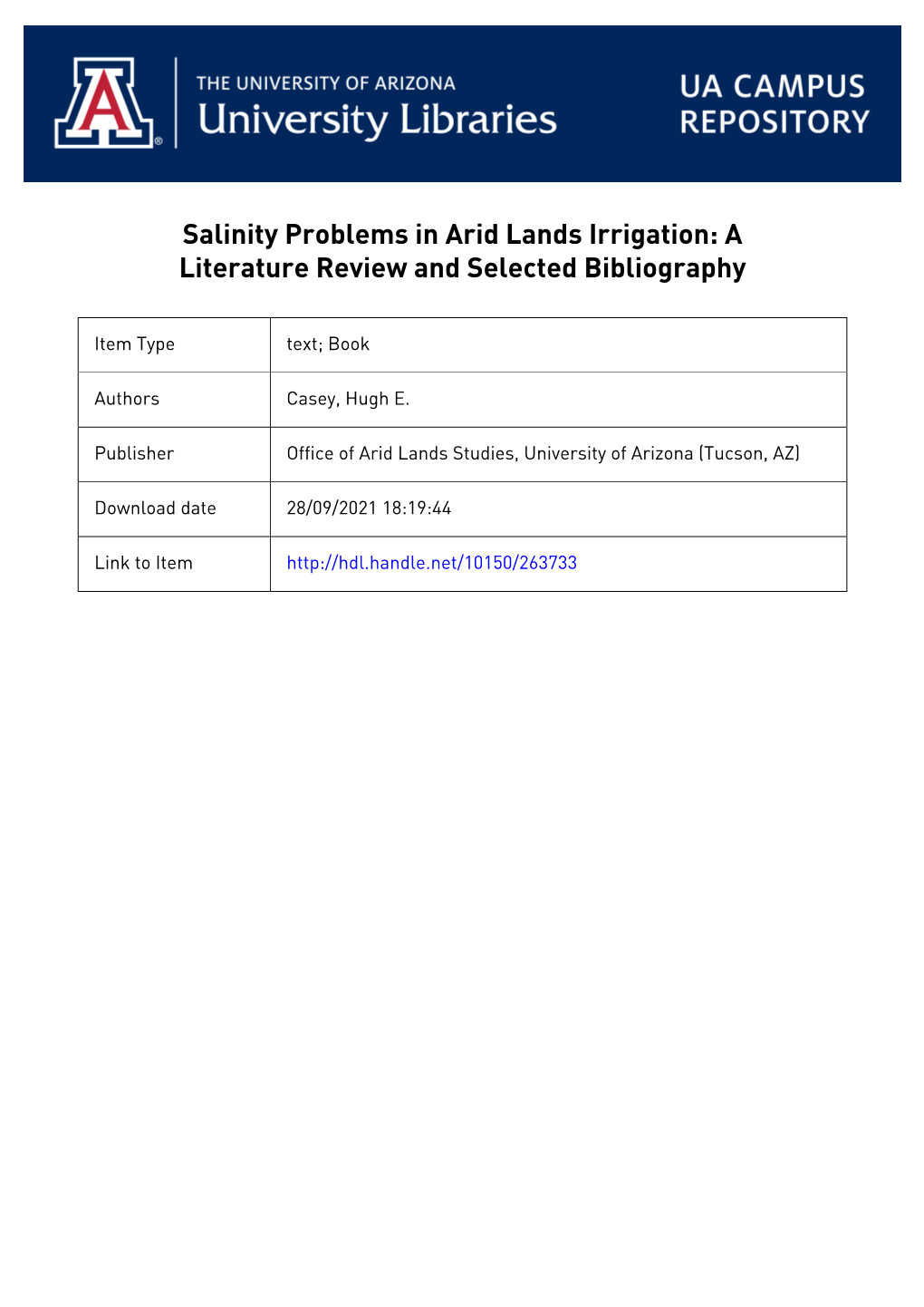 Irrigation: a Literature Review and Selected Bibliography